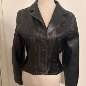 Jenni Black Faux Distressed Leather Jacket with Contrast Stitching